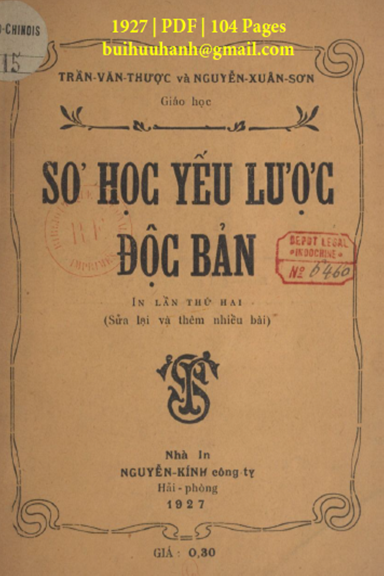 Sơ Học Yếu Lược Độc Bản (NXB Nguyễn Kính 1927) - Trần Văn Thược, 104 Trang