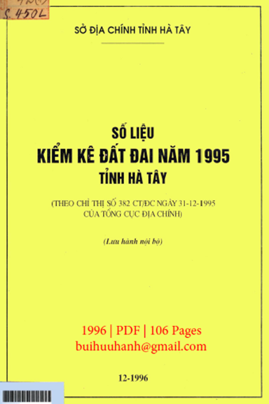 Số Liệu Kiểm Kê Đất Đai Năm 1995 Tỉnh Hà Tây (NXB Hà Tây 1996) - Nhiều Tác Giả, 106 Trang