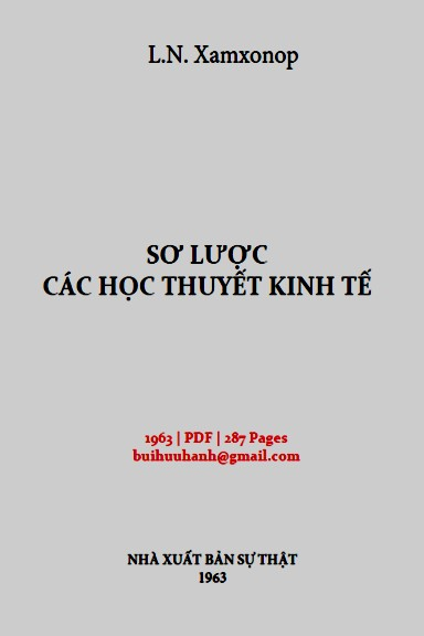 Sơ Lược Các Học Thuyết Kinh Tế (NXB Sự Thật 1963) -  L.N. Xamxonop, 286 Trang