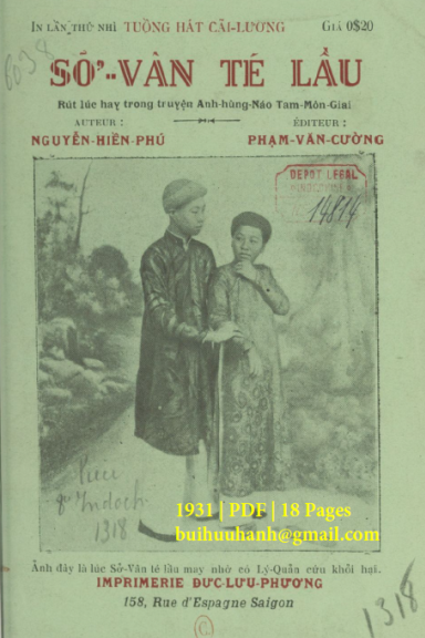 Sỡ Vân Té Lầu (NXB Đức Lưu Phương 1931) - Nguyễn Hiền Phú, 18 Trang