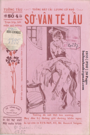 Sở Vân Té Lầu (NXB Xưa Nay 1935) - Tú Tòng Khê, 20 Trang