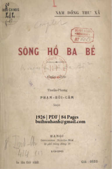 Sóng Hồ Ba Bể Quyển 1 (NXB Nghiêm Hàm 1926) - Phạm Bùi Cầm, 84 Trang