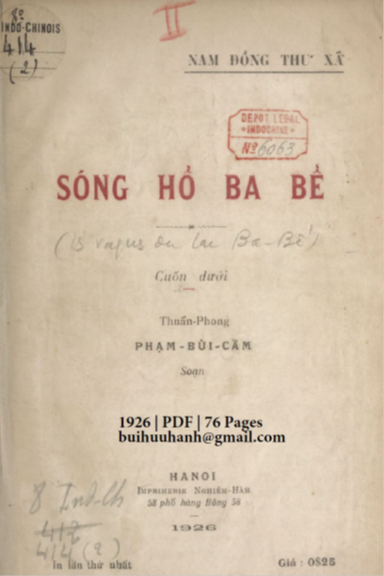Sóng Hồ Ba Bể Quyển 2 (NXB Nghiêm Hàm 1926) - Phạm Bùi Cầm, 76 Trang