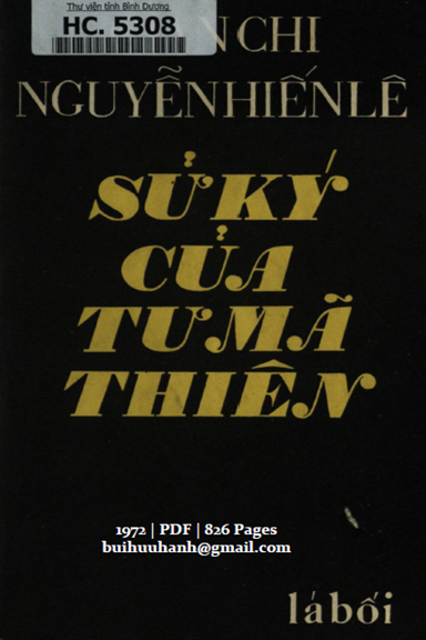 Sử Ký Của Tư Mã Thiên (NXB Lá Bối 1972) - Nguyễn Hiến Lê, 826 Trang