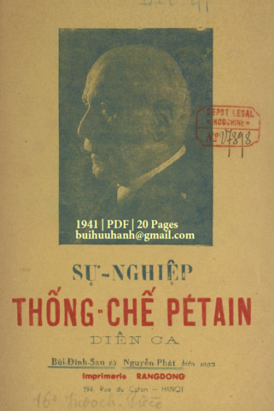 Sự Nghiệp Thống Chế Pétain Diễn Ca (NXB Rạng Đông 1941) - Bùi Đình San, 20 Trang