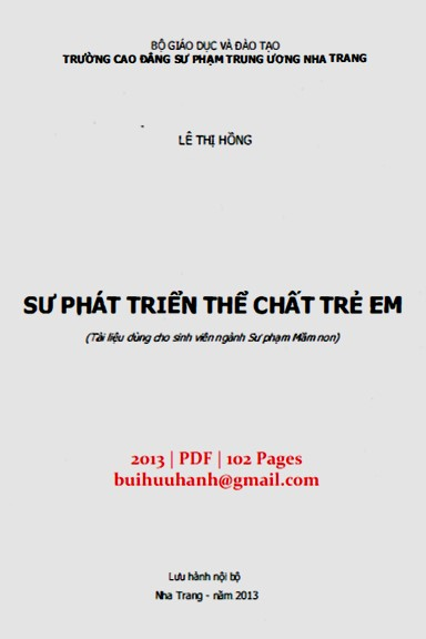 Sự Phát Triển Thể Chất Trẻ Em (NXB Nha Trang 2013) - Lê Thị Hồng, 102 Trang