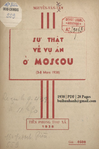 Sự Thật Về Vụ Án Ở Moscou (NXB Tiền Phong Thơ Xã 1938) - Nguyễn Văn Trấn, 28 Trang