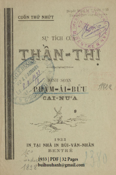 Sự Tích Của Thần Thị Cuốn 1 (NXB Bùi Văn Nhẩn 1933) - Phạm Ái Hữu, 32 Trang