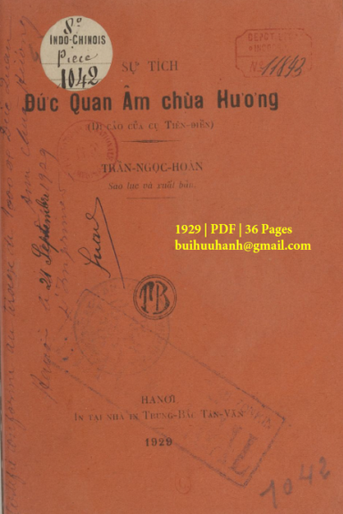 Sự Tích Đức Quan Âm Chùa Hương (NXB Trung Bắc Tân Văn 1929) - Trần Ngọc Hoàn, 36 Trang
