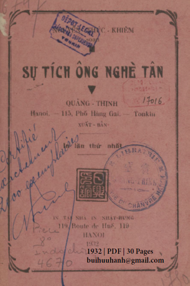 Sự Tích Ông Nghè Tân (NXB Nhật Hưng 1932) - Nguyễn Thúc Khiêm, 30 Trang