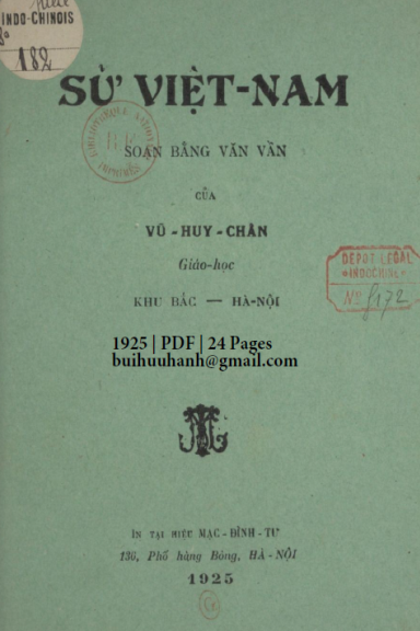 Sử Việt Nam (NXB Mạc Đình Tư 1925) - Vũ Huy Chân, 24 Trang