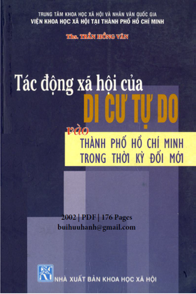 Tác Động Xã Hội Của Di Cư Tự Do Vào Thành Phố Hồ Chí Minh (NXB Khoa Học Xã Hội 2002) - Trần Hồng Vân
