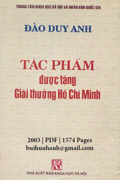 Tác Phẩm Được Tặng Giải Thưởng Hồ Chí Minh (NXB Khoa Học Xã Hội 2003) - Đào Duy Anh, 1574 Trang