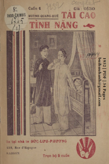 Tài Cao Tình Nặng Cuốn 1-3,5 (NXB Đức Lưu Phương 1932) - Huỳnh Quang Huê, 142 Trang
