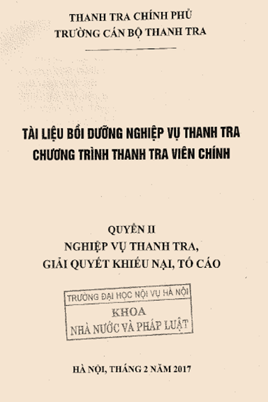 Tài Liệu Bồi Dưỡng Nghiệp Vụ Thanh Tra Chương Trình Thanh Tra Viên Chính Quyển 2