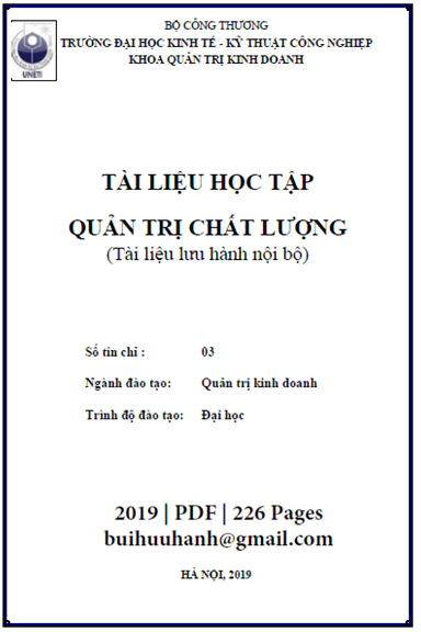 Tài Liệu Học Tập Quản Trị Chất Lượng (NXB Hà Nội 2019) - Nguyễn Văn Hương, 226 Trang