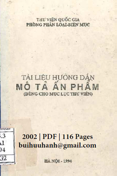 Tài Liệu Hướng Dẫn Mô Tả Ấn Phẩm (NXB Hà Nội 1994) - Nhiều Tác Giả, 116 Trang