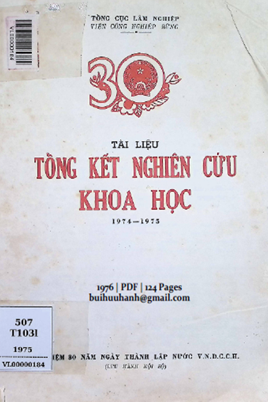 Tài Liệu Tổng Kết Nghiên Cứu Khoa Học 1974-1975 (NXB Hà Nội 1976) - Tổng Cục Lâm Nghiệp, 124 Trang