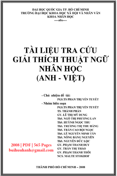 Tài Liệu Tra Cứu Giải Thích Thuật Ngữ Nhân Học (NXB Đại Học Quốc Gia 2008) - Phan Thị Yến Tuyết