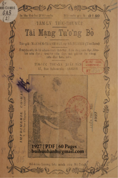 Tài Mạng Tương Đố Cuốn 2 (NXB Tín Đức Thư Xã 1927) - Nguyễn Chánh Sắt, 60 Trang