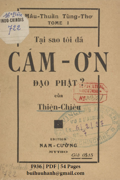 Tại Sao Tôi Đã Cảm Ơn Đạo Phật (NXB Nam Cường 1936) - Thiện Chiếu, 54 Trang