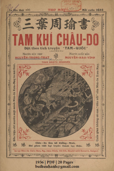 Tam Khí Châu Do (NXB Xưa Nay 1936) - Nguyễn Trọng Thạt, 20 Trang