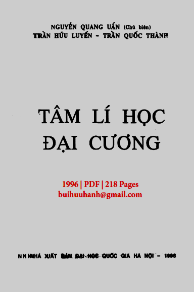Tâm Lí Học Đại Cương (NXB Đại Học Quốc Gia 1996) - Nguyễn Quang Uẩn, 218 Trang