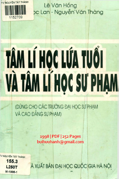 Tâm Lí Học Lứa Tuổi Và Tâm Lí Học Sư Phạm (NXB Đại Học Quốc Gia 1998) - Lê Văn Hồng, 252 Trang