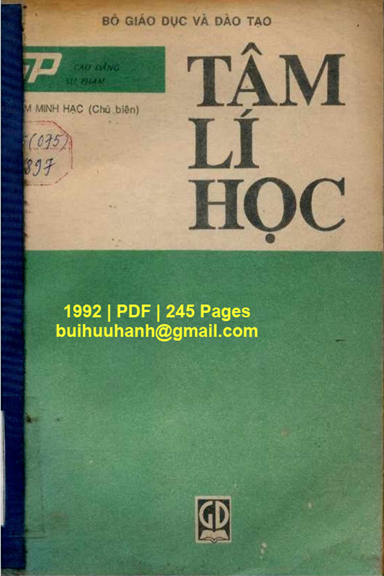 Tâm Lí Học (NXB Giáo Dục 1992) - Phạm Minh Hạc, 245 Trang