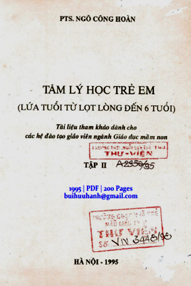 Tâm Lí Học Trẻ Em Tập 2 (NXB Hà Nội 1995) - Ngô Công Hoàn, 200 Trang