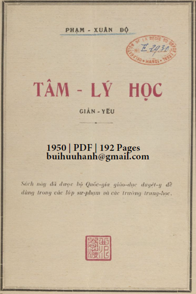 Tâm Lý Học Giản Yếu (NXB Đức Minh 1950) - Phạm Xuân Độ, 192 Trang