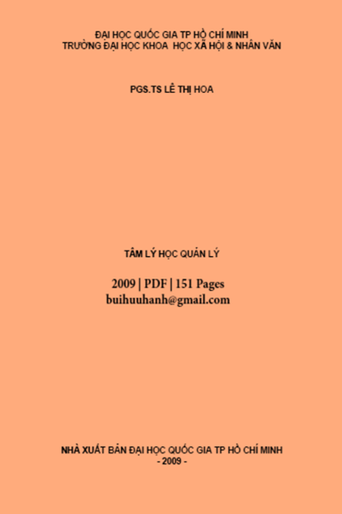 Tâm Lý Học Quản Lý (NXB Đại Học Quốc Gia 2009) - Lê Thị Hoa, 151 Trang