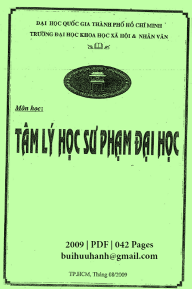 Tâm Lý Học Sư Phạm Đại Học (NXB Đại Học Quốc Gia 2009) - Nguyễn Mỹ Lộc, 42 Trang