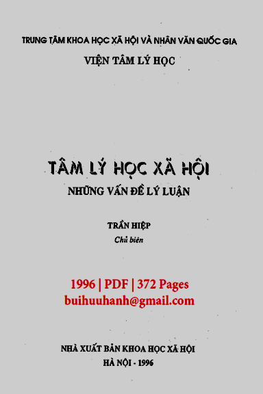 Tâm Lý Học Xã Hội Những Vấn Đề Lý Luận (NXB Khoa Học Xã Hội 1996) - Trần Hiệp, 375 Trang