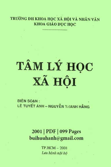 Tâm Lý Học Xã Hội (NXB Đại Học Quốc Gia 2001) - Lê Tuyết Ánh, 99 Trang