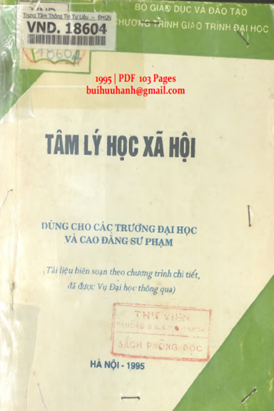 Tâm Lý Học Xã Hội (NXB Hà Nội 1995) - Bùi Văn Huệ, 103 Trang