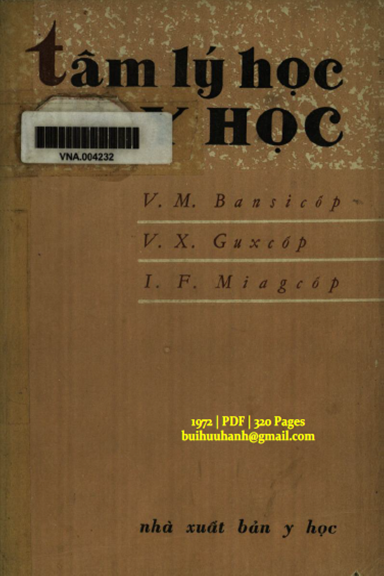 Tâm Lý Học Y Học (NXB Y Học 1972) - V. M. Bansicop, 320 Trang