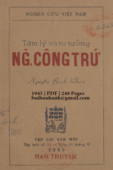 Tâm Lý Và Tư Tưởng Nguyễn Công Trứ (NXB Hàn Thuyên 1945) - Nguyễn Bách Khoa, 248 Trang