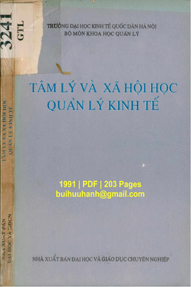 Tâm Lý Và Xã Hội Học Quản Lý Kinh Tế (NXB Đại Học 1991) - Đỗ Hoàng Toàn, 203 Trang