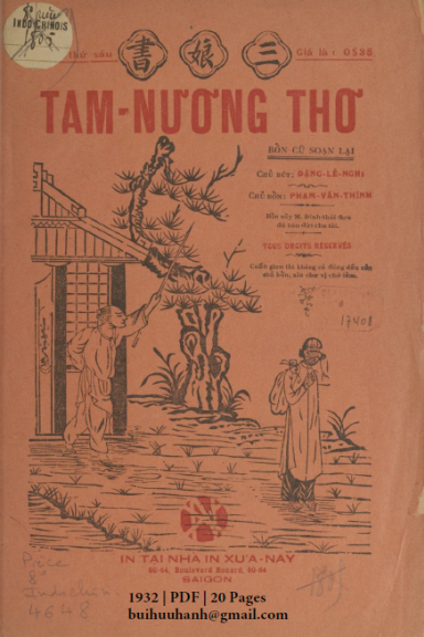 Tam Nương Thơ (NXB Xưa Nay 1932) - Đặng Lễ Nghi, 20 Trang