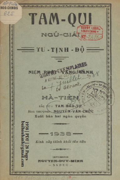 Tam Qui Ngũ Giái Tu Tịnh Độ (NXB Nguyễn Duy Minh 1938) - Nguyễn Văn Chức, 28 Trang