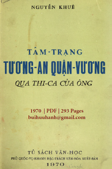Tâm Trạng Tương An Quận Vương Qua Thi Ca Của Ông (NXB Phủ Quốc Vụ Khanh 1970) - Nguyễn Khuê