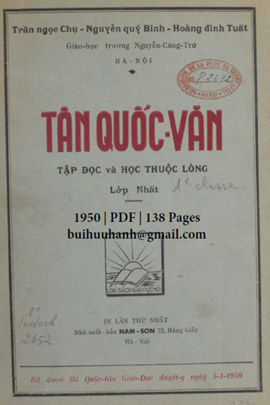Tân Quốc Văn Lớp Nhất (NXB Nam Sơn 1950) - Trần Ngọc Chụ, 138 Trang