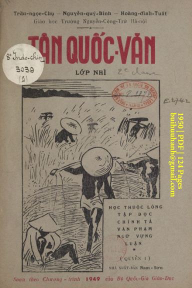 Tân Quốc Văn Lớp Nhì Quyển 1 (NXB Nam Sơn 1950) - Trần Ngọc Chụ, 124 Trang