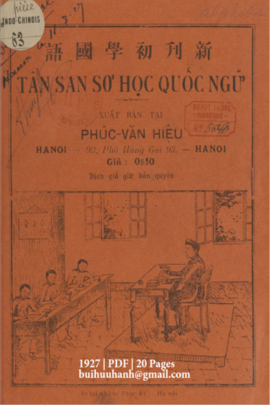 Tân San Sơ Học Quốc Ngữ (NXB Phúc Văn 1927) - Nhiều Tác Giả, 20 Trang