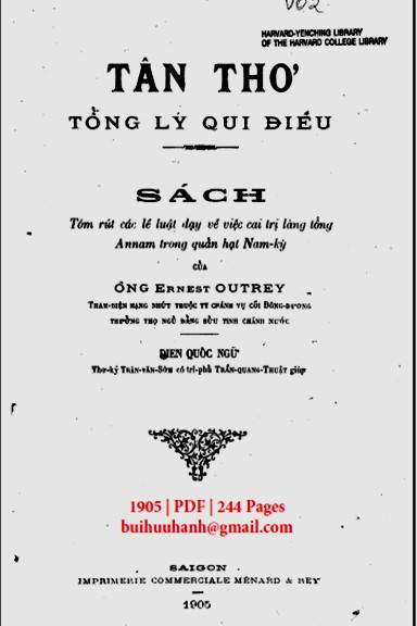 Tân Thơ Tổng Lý Qui Điều (NXB Sài Gòn 1905) - Ernest Outrey, 231 Trang
