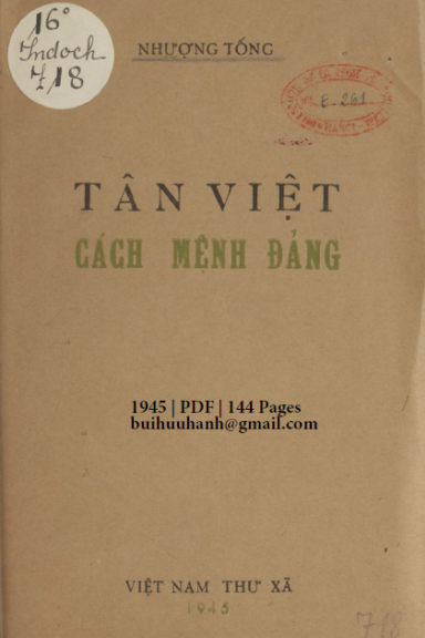 Tân Việt Cách Mệnh Đảng (NXB Việt Nam Thư Xã 1945) - Nhượng Tống, 144 Trang