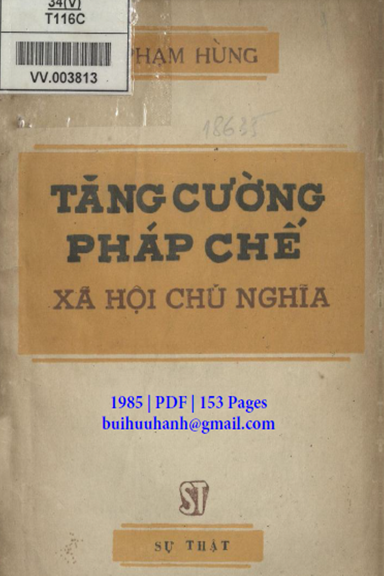 Tăng Cường Pháp Chế Xã Hội Chủ Nghĩa (NXB Sự Thật 1985) - Phạm Hùng, 153 Trang