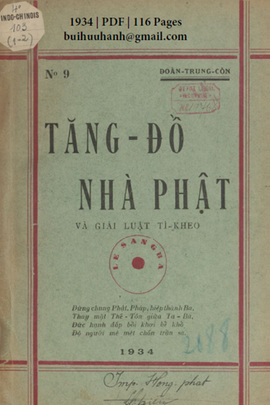 Tăng Đồ Nhà Phật Quyển 1 (NXB Sài Gòn 1934) - Đoàn Trung Còn, 116 Trang