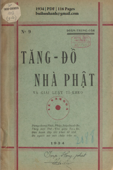 Tăng Đồ Nhà Phật Và Giái Luật Tì Kheo Quyển 1 (NXB Hồng Phát 1934) - Đoàn Trung Còn, 116 Trang